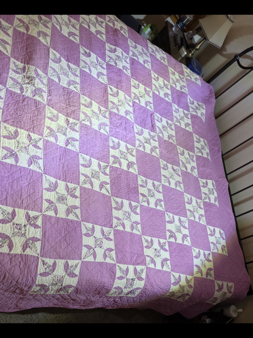 Vintage Pink and Cream Patchwork Quilt - Home Bedding